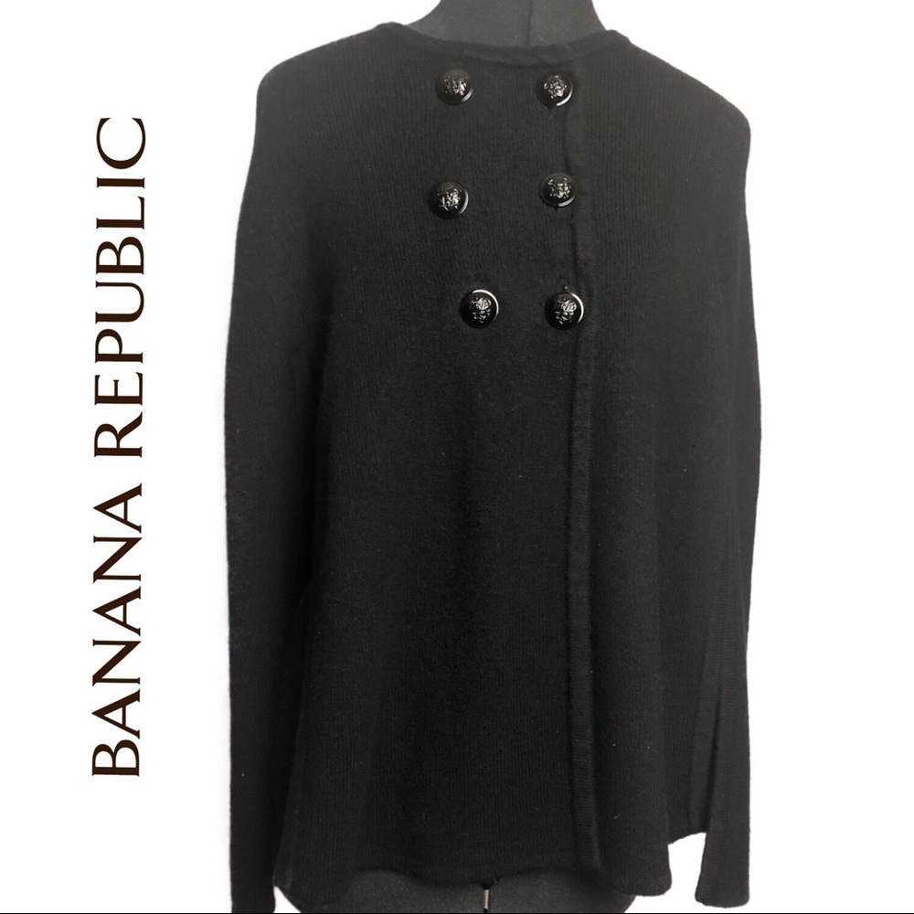 BANANA REPUBLIC Merino Wool Knit Cape | Black | XS